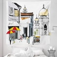 thumbnail image 1 of East Tapestry, Hand Drawn Illustration of Old Singapore Traditional Building People Umbrellas Travel, Fabric Wall Hanging Decor for Bedroom Living Room Dorm, 5 Sizes, Multicolor, by Ambesonne, 1 of 1