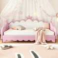 thumbnail image 2 of Bellemave Extendable Twin Size Upholstered Daybed with LED Light Princess Sofa Bed Frame with Crown-shaped Headboard and Armrest PU Leather Upholstered Daybed for Living Room, Bedroom, Pink, 2 of 11