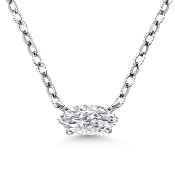 Gem Stone King 925 Sterling Silver White Moissanite Pendant Necklace for Women | 0.23 Cttw | Gemstone Birthstone | Marquise 6X3MM | With 18 inch Silver Chain