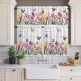 thumbnail image 3 of Kitchen Window Curtains Valance and Tier Set, Spring Farm Flowers Tulips Rod Pocket Tier Curtain Valance Set, Butterflies on Retro Wood Light Filtering Cafe Curtains for Bedroom Living Room, 3 of 9