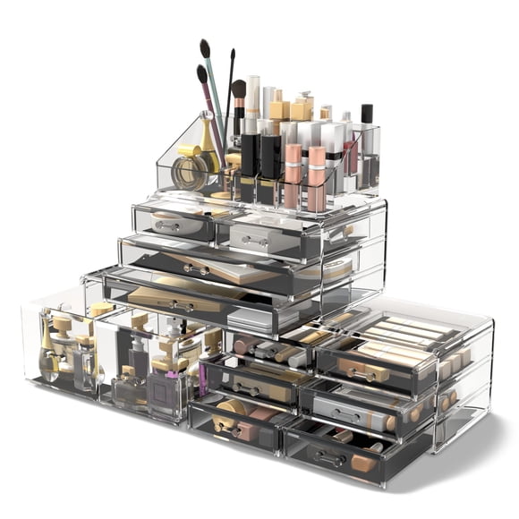 Readaeer Organisateur de Maquillage et Cosmétiques Tiroirs de Rangement Boîtes d'Exposition 12 Tiroirs Clair