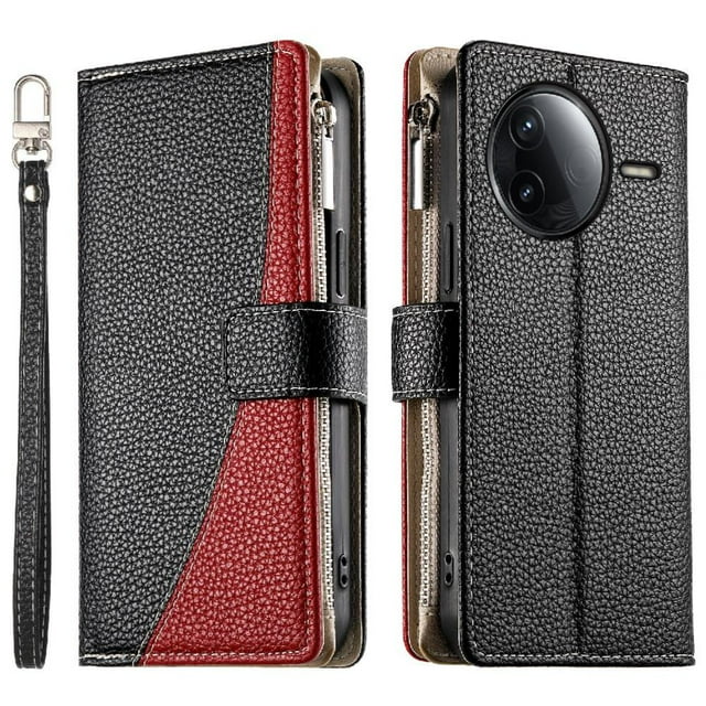 Funda cartera GANGXUN para Xiaomi Poco F7 Ultra , cuero PU con tarjetero, cremallera, correa de mano, soporte y protección 919°