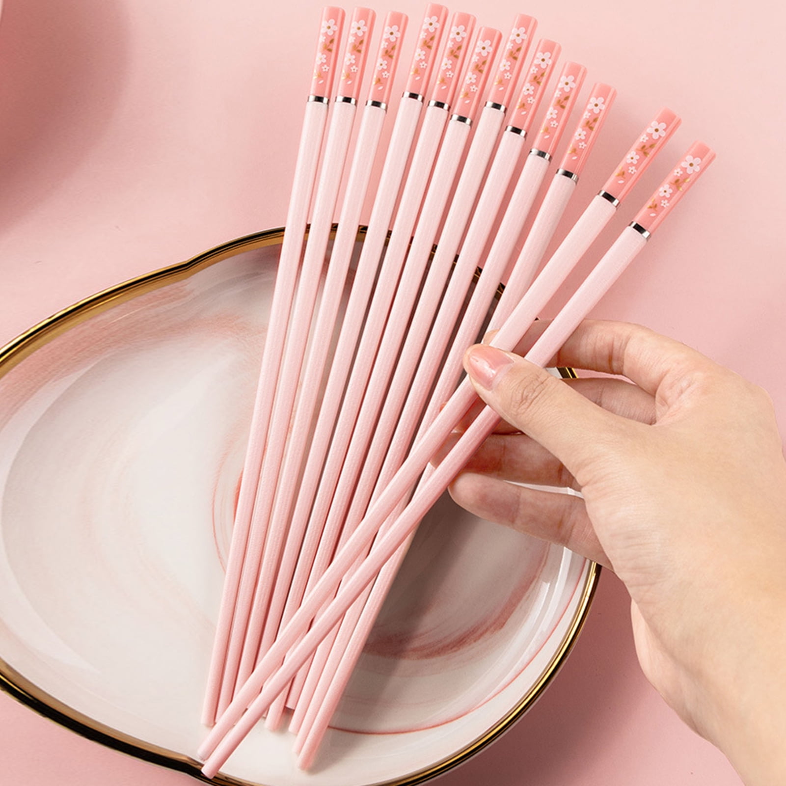 Hadanceo 5 Pairs Food Chopsticks Heat Resistant Lightweight Pink Cherry