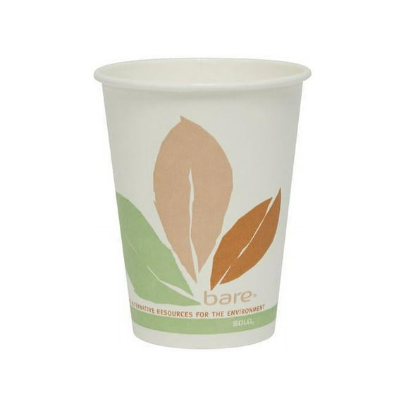 SOLO Cup Company Bare by Solo Eco-Forward PLA Paper Hot Cups, 12oz,Leaf Design,50/Bag,20 Bags/Ct