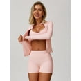thumbnail image 3 of PISONIC 3 Piece Workout Sets for Women Zipper Long Sleeve Jacket Y Back Sports Bra High Waist Shorts Yoga Gym Sets, 3 of 12