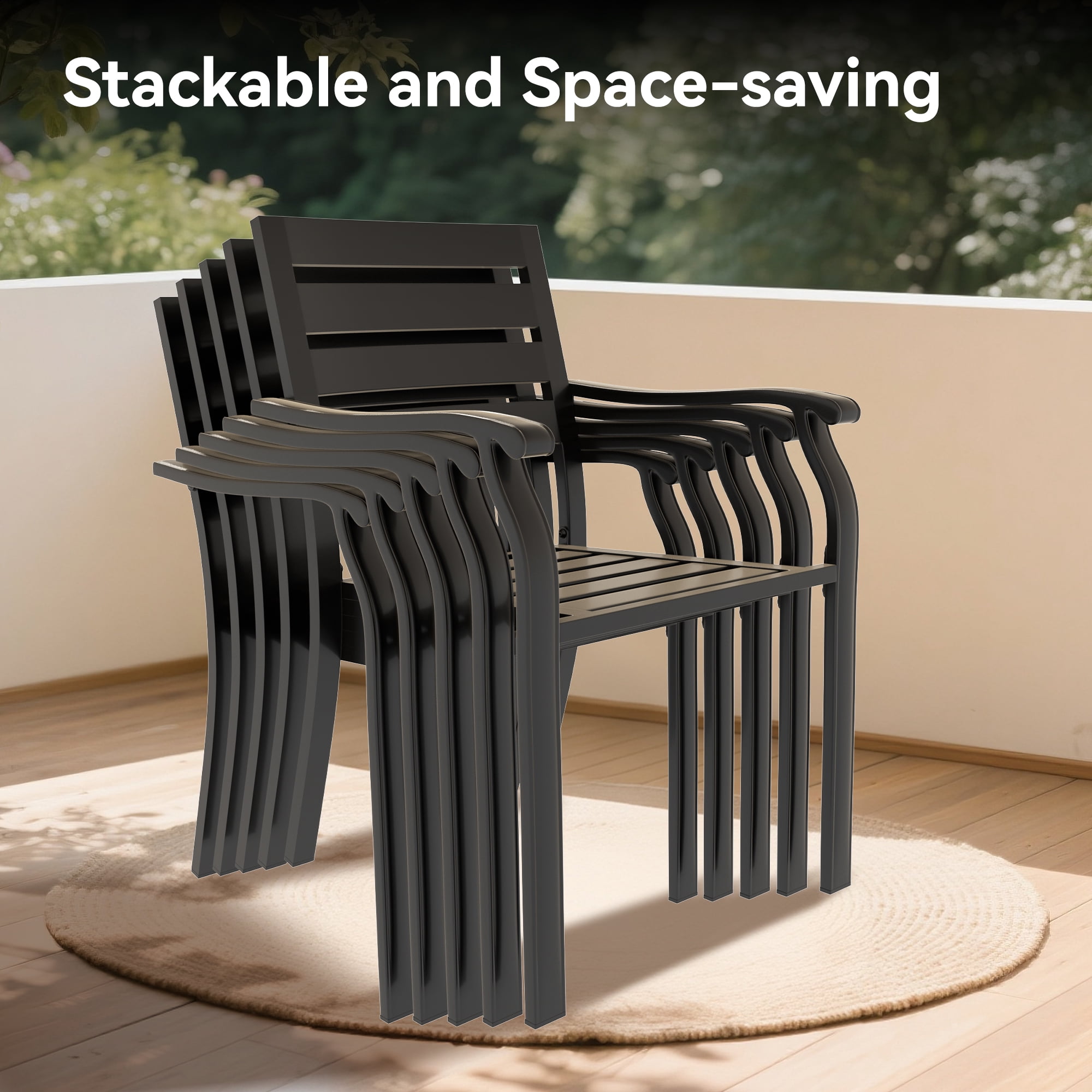 Leumius Set of 2 Outdoor Patio Dining Chairs,All-Weather Outdoor Metal Dining Chairs for Patio,Deck,Porch,Backyard,Black