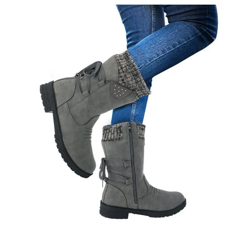 Women Casual Vintage Women Snow Boots Size 11W Retro Mid-Calf Boots Lace Snow Boot Gaiters Women Up Thick Heels Shoes 6-6.5