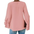 thumbnail image 4 of Blusa De Manga Larga, Camisa Con Cuello En V, Manga Con Volantes, Elegante Color Puro Para Fiestas De Citas ANGGREK Rosa Claro M, 4 of 5
