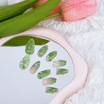 thumbnail image 2 of 30Pcs Green Press on Nails Medium Almond Fake Nails with 3D Pearl Gold Beads Designs Stick on Nails 3D Flower Butterfly False Nails Spring Summer Acrylic Nails Silver Star Glue on Nails for Women, 2 of 6