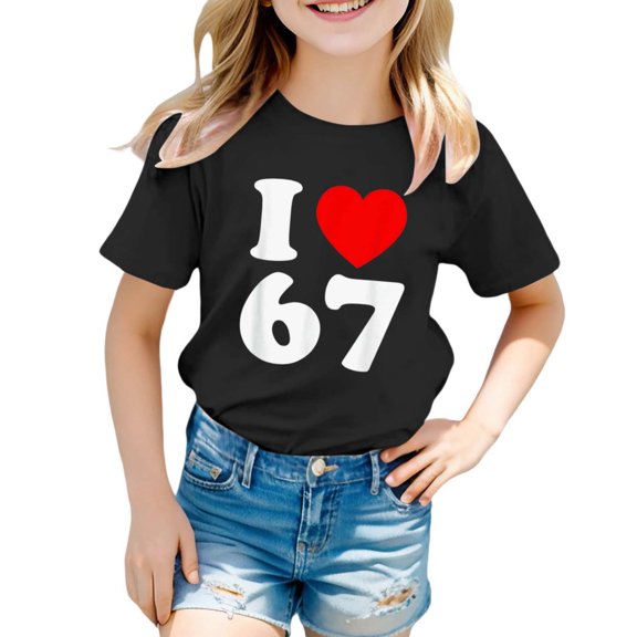 Girls 67 Six Seven Tshirts Meme Gen Alpha Slang 6 7 Hands Funny Boys Kids T-Shirt Black 11 Y-12 Y
