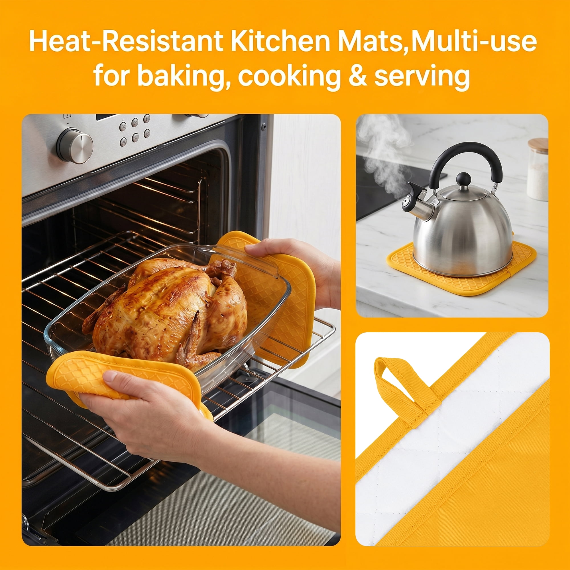 Unique Bargains Pot Holders Heat Resistant Non Slip Hot Pad for Cooking Yellow 7.9" x 7.9"