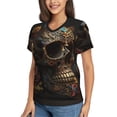 thumbnail image 2 of Womens Short Sleeve T Shirts Casual V Neck Tops Tee, Skull Evil Mexican Sugar Roses, 2 of 6