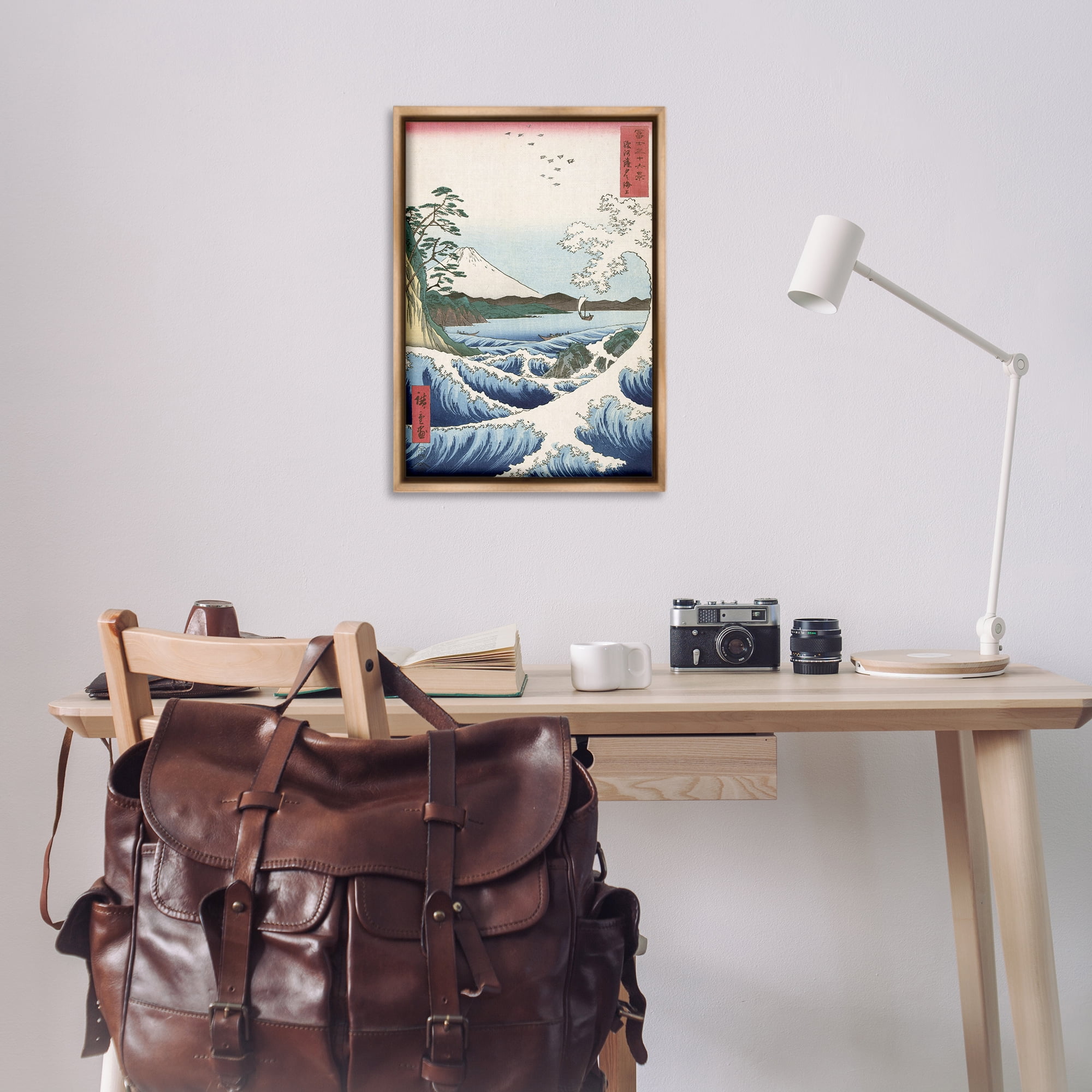 Stupell Industries Classical Japanese Wave Landscape & Nature Painting Brown Floater Framed Canvas Art Print Wall Art, 21 x 31