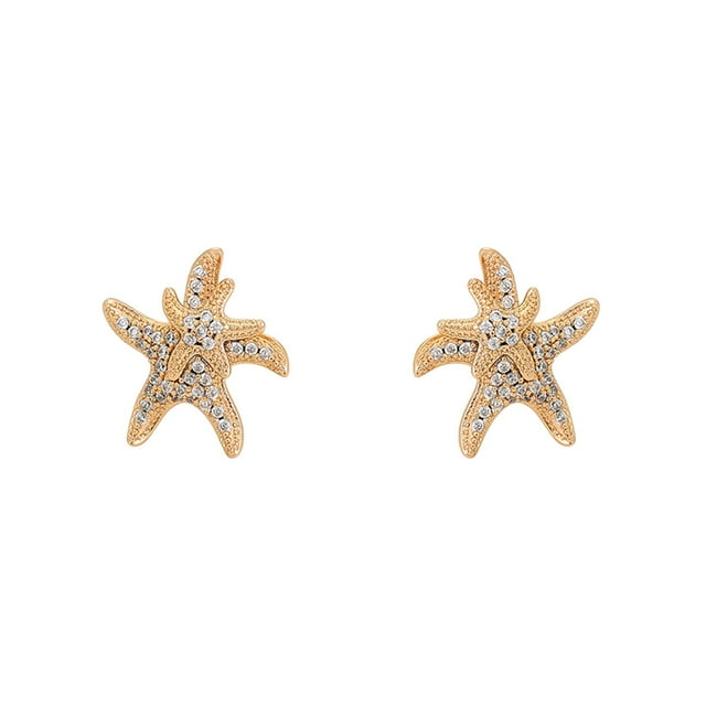 Aretes Broquel Dama Estrella de Mar C/ Swarovski Oro 18K Lam dorado Unitalla