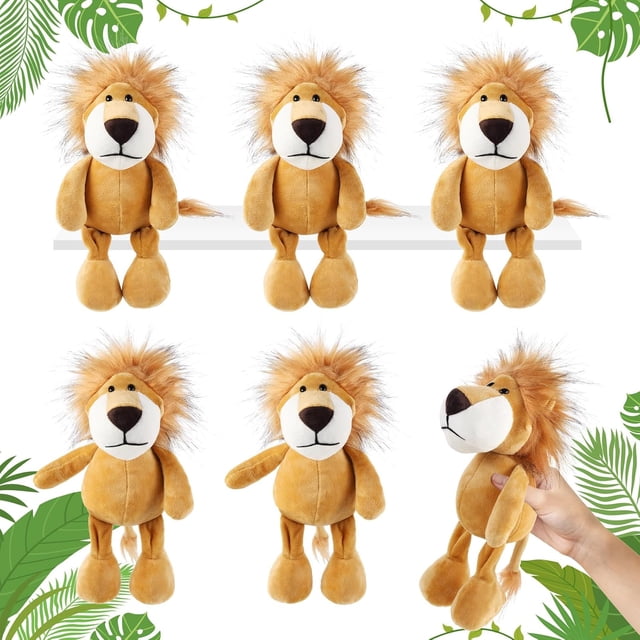 6 Pcs Animaux en Peluche Safari en Vrac Lion Éléphant Singe Tigre Jouet Peluche Animaux de Zoo Junble pour Garçon Fille Cadeau Fêtes à Thème Animal Faveur de Shower pour Bébé (Lion)