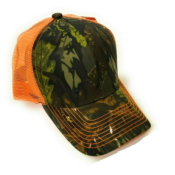 Womens Hat Adjustable Camo Trucker Mesh Western Hunting Vented Baseball Cap Orange