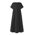 thumbnail image 3 of TNOBHG Women Long Dress Women Summer Dress A-line Round Neck Short Sleeves Pure Color Big Swing Pleated Loose Soft Breathable Mid-calf Length Lady Midi Dress, 3 of 8