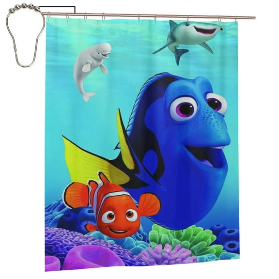 Finding Nemo Shower Curtain, Lovely Cartoon Shower Curtains Set for Kids Boys Girls College Dorm Bathroom, Waterproof Restroom Bathtub Decor Accessories with 12 Hooks 60"X72" Iron