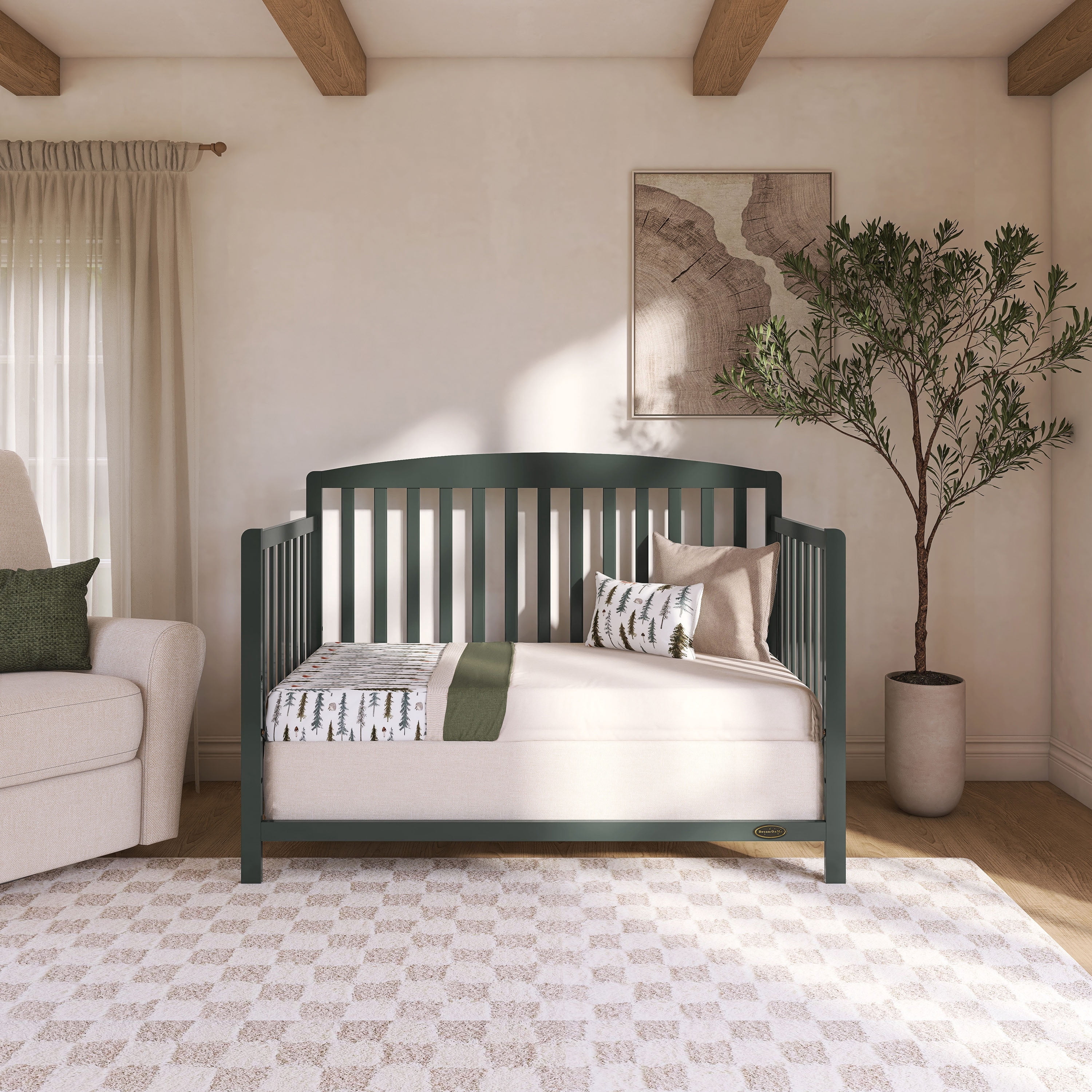 Nursery Bundle, Dream On Me Odelle 5 in 1 Crib in Forest Green and Crib & Toddler Mattress Bundle