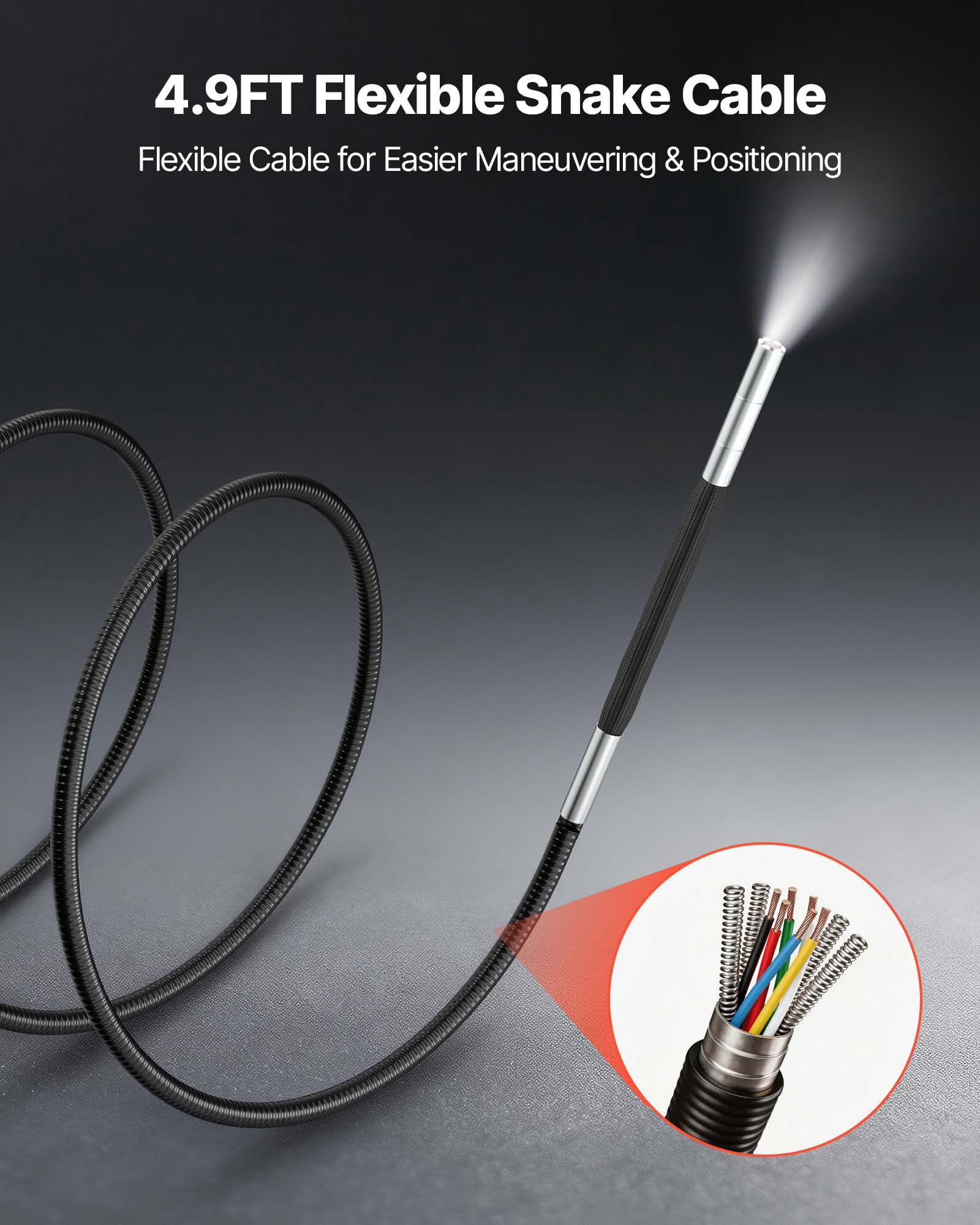 VEVOR 4-Way Articulating Endoscope with Light, 1080P HD Industrial Borescope Inspection Camera with 0.15-inch Ultra Slim Articulated Probe, Flexible Snake Scope Cam