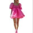 thumbnail image 1 of Femmes Casual Grande Robe Ourlet Cravate Teint Impression / Couleur Unie Col Carré Manches Bubble Jupe S / M / L, 1 of 2