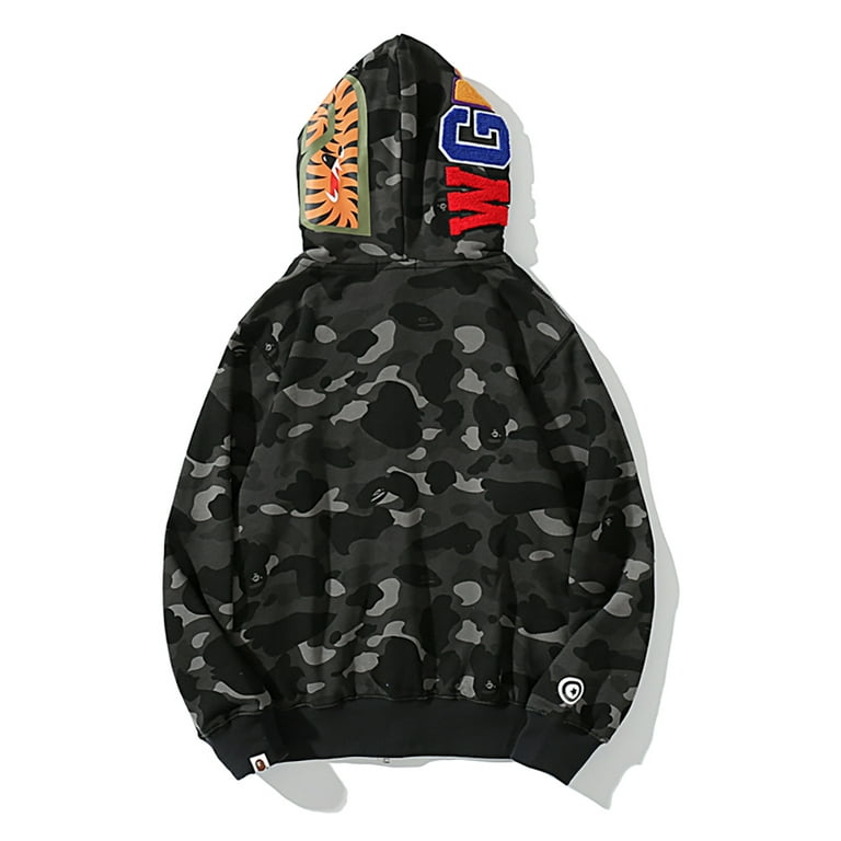 BAPE Shark Cotton Hoodie Street Fashion Camouflage Double Hooded  Jacket,CAMO Black