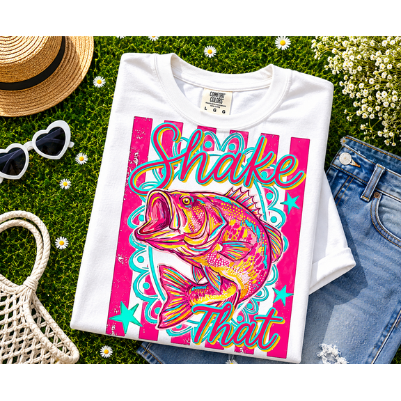 Preppy Bass Fishing Comfort Colors Shirt, Shake That Bass Pink Tee, Cute Maximalist Lake Day Gift for Women, Funny Country, Unisex
