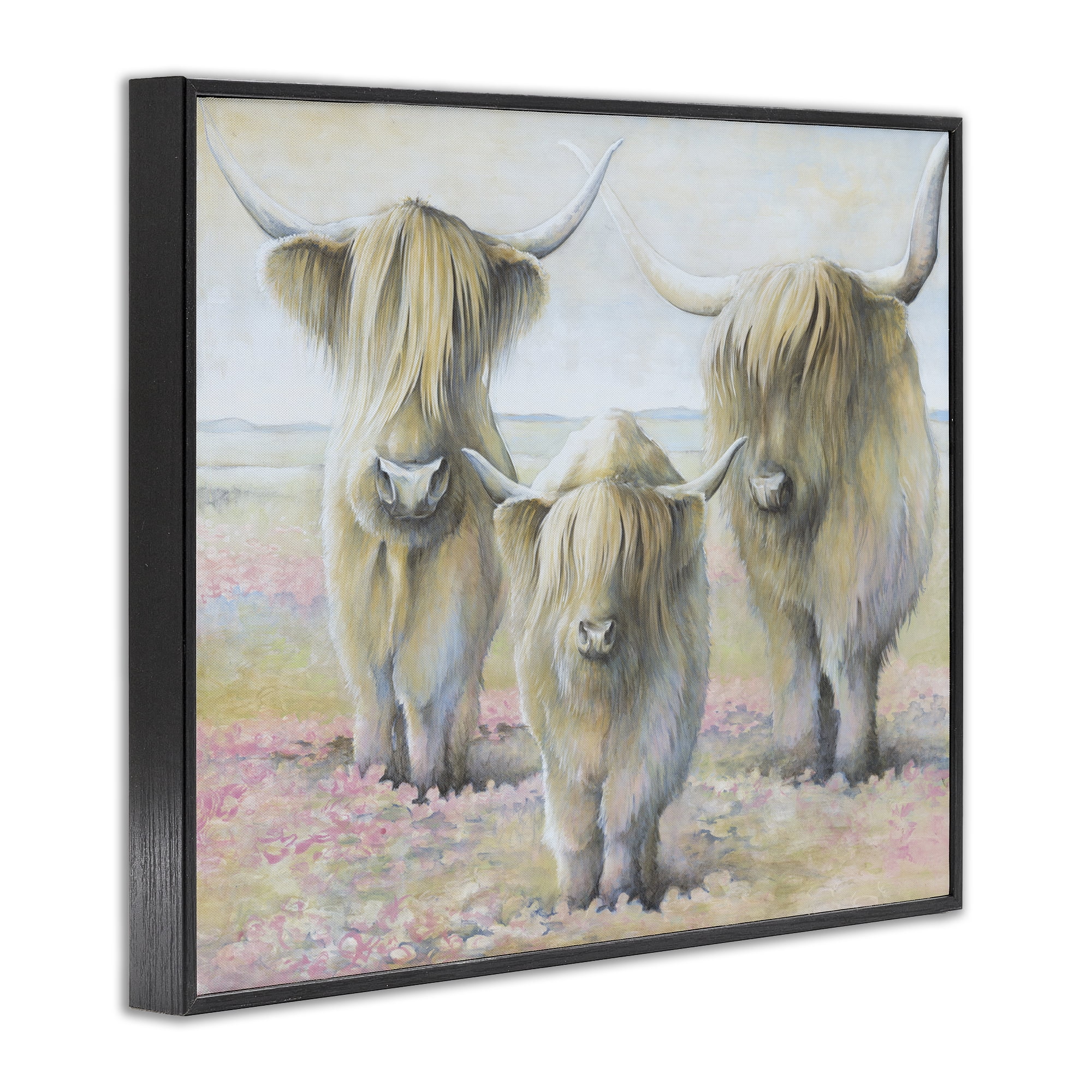 Stupell Industries Gentle Cattle Trio Animals & Insects Painting Black Framed Art Print Wall Art, 30 x 24