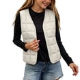 thumbnail image 5 of Riecok Kids Puffer Vest Sleeveless V Neck Button down Cropped Jackets Thermal Solid Warm Winter Outerwear Beige 7-8T, 5 of 6