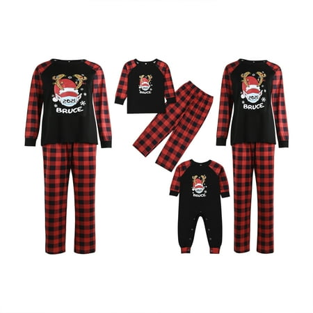 

wsevypo Family Matching Pajamas Christmas Jammies Clothes Cotton Deer Printed Holiday Nightwear Household Sleepwear Sets Long Sleeve Pjs