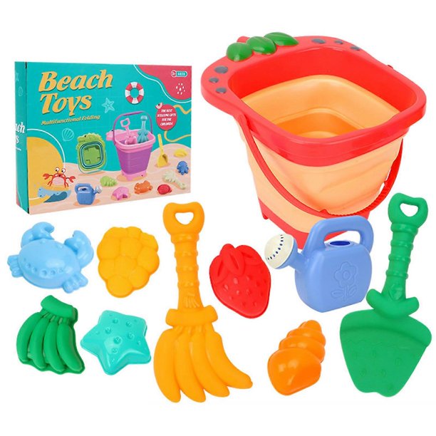 Collapsible Sand Bucket with Shovel and Sand Moulds For Children Beach Trip Water Play Sand Tool Set for Summer Vacation Multicolor