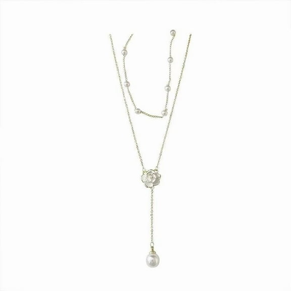 Women's camellia double necklace, high-end design necklace, elegant tassel clavicle necklace