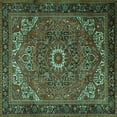 thumbnail image 1 of Ahgly Company Machine Washable Indoor Square Persian Turquoise Blue Traditional Area Rugs, 4' Square, 1 of 4