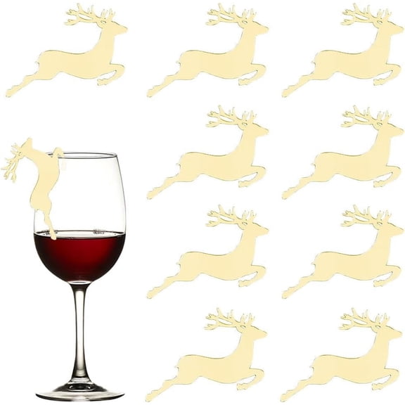 1 Box 20Pcs Wine Glass Markers Gold Drink Glass Tags Blank Christmas Deer Shape Acrylic Clip on Wine Glass Tag Identifier for Wedding Birthday Holiday Party Decors Family Drinks Supplies