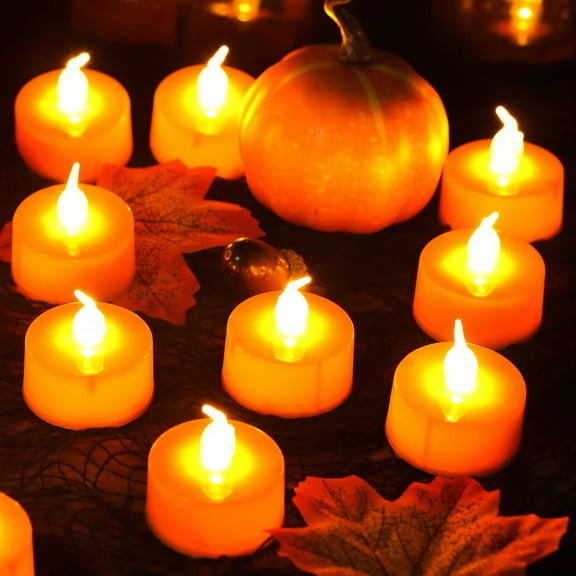 KMMYS 6Pcs Halloween LED Tea Light Candles, Battery Powered, Warm White, Flameless Candle Set, Perfect for Fall Festival, Thanksgiving Decor, Safe for Home Use, Flickering Orange Lights