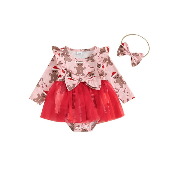 Michellecmm  Baby Girls Christmas Outfit, Cookie/Gingerbread Man Romper Headband