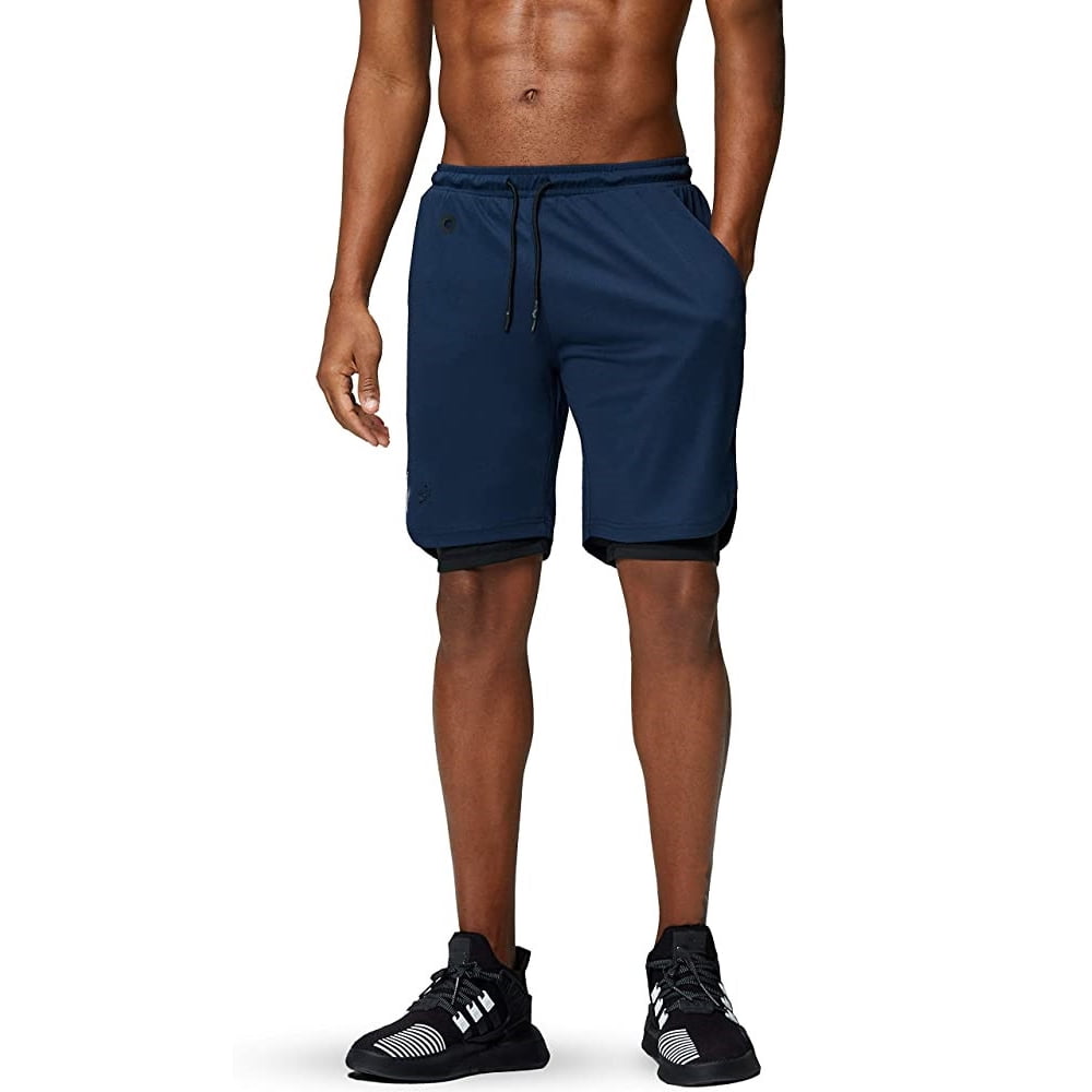 mens gym shorts 2 in 1