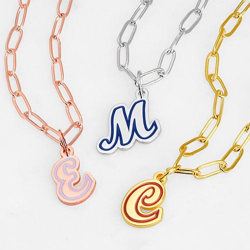 Personalized Planet Women's Enamel Outline Script Initial Paperclip Chain Necklace