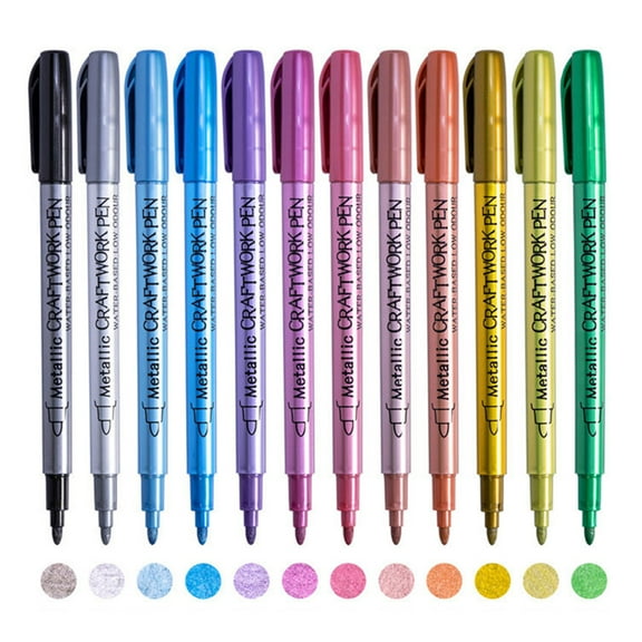 12 Colors Metallic Craftwork Pens , Paint Marker Multifunctional Crafts Art Paint Pens for Card Making Painting Birthday Present
