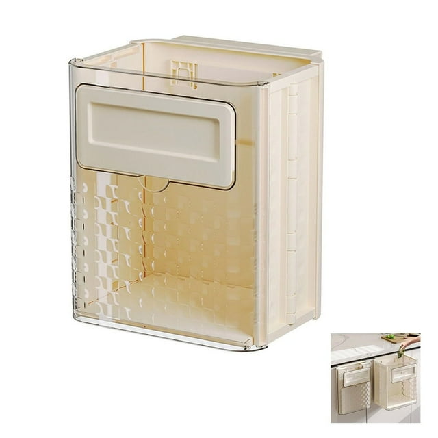 Oleegame 1PC Foldable Hanging Trash Can Foldable Hanging Kitchen Trash Can Wall Mounted Garbage Box Kitchen Food Waste Hanging Trash Can For Kitchen Cabinet Door Portable Trash Can Beige