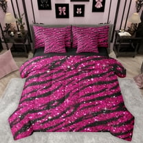Homewish Tiger Stripes 7-Piece Twin Bedding Sets,Jungle Animal Bedding Comforter Set,Hotpink Bling Print Sheet Sets For Gir Boy,Super Cozy Room Decor Reversible