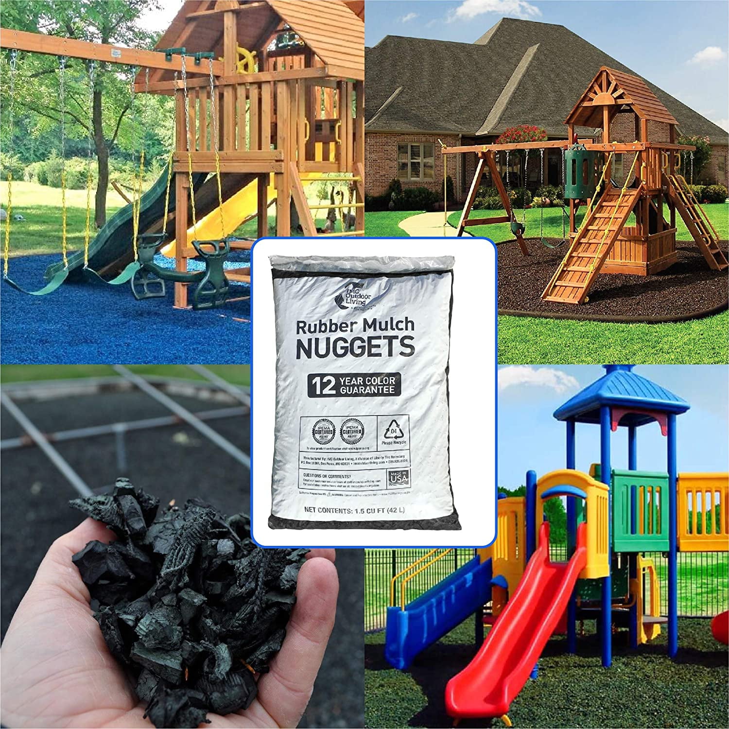 NuPlay Rubber Nugget Playground Protective Flooring Gyms, Swing Set Play Areas, 1 Pack, Black - 25Lbs