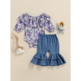 thumbnail image 2 of Qmyliery Baby Girl Pants Suits, Purple  Off Shoulder Romper + Flare Long Pants Set, 2 of 9