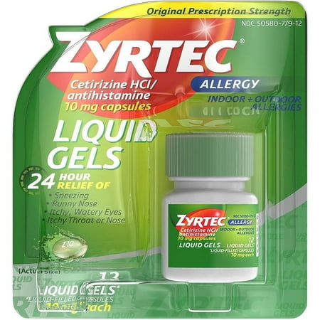 Zyrtec 24 HR Allergy Relief Cetirizine 10 mg, 12 Liquid Caps - 6 Pack