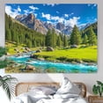 thumbnail image 3 of Nature Forest Mountain Tapestry Green Pine Tree Wall Tapestry for Bedroom Aesthetic River Landscape Small Tapestries Wall Hanging for Dorm Living Room Decor 90 x 60 Inch, 3 of 7