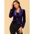 thumbnail image 4 of DARING DIVA Women's Button Front Velvet Blazer Lapel Crop Suit Jacket XS Dark Purple, 4 of 6