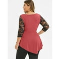 thumbnail image 7 of Oalirro Ladies Tops and Blouses Summer Pink Blouses for Women Fashion 2023 Plus Size Women Solid Floral Lace Asymmetric Three Quarter Tops Blouse, XXXXXL, 7 of 7