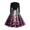 thumbnail image 3 of Women's Fashionable and Elegant Autumn and Winter Long-sleeved Christmas Tree Print Dress for Holiday Parties and Casual Wear, Stylish Women's Seasonal Dress,Purple Pink,M, 3 of 4