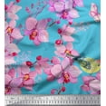 thumbnail image 1 of Soimoi Silk Fabric Bird & Orchids Flower Printed Fabric 1 Yard 42 Inch Wide, 1 of 1