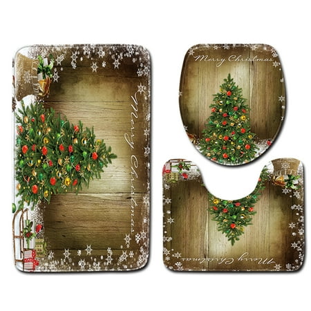 3pcs Set Home Bathroom Decor Christmas Tree Printed Non Slip Floor